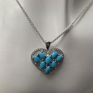 S/S Seeping Beauty Turquoise Heart Pendant Necklace. 18" With 2" Extender